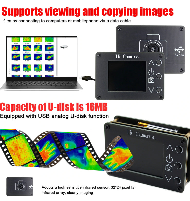 24 * 32 Pixel Infrared Sensor Simple Thermal Imager 2.0inch LCD 240*320 Resolution Clear Definition Imaging Camera -40 to 300