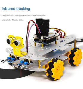 4WD Chassis DIY Intelligent Car Kit Mecanum Wheels Remote Control Ultrasonic Obstacle Avoidance Infrared Tracking Robotics Programming Car Robot