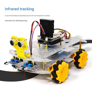 4WD Chassis DIY Intelligent Car Kit Mecanum Wheels Remote Control Ultrasonic Obstacle Avoidance Infrared Tracking Robotics Programming Car Robot
