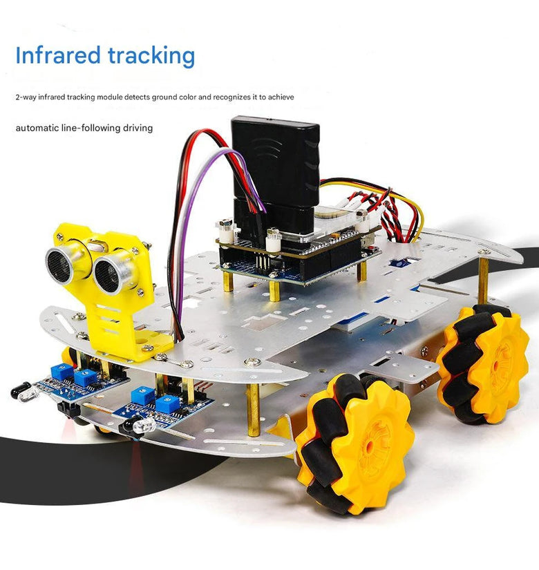 4WD Chassis DIY Intelligent Car Kit Mecanum Wheels Remote Control Ultrasonic Obstacle Avoidance Infrared Tracking Robotics Programming Car Robot