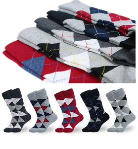 5 Pairs Men's Dress Crew Socks Fashion Colorful Gentleman's Socks Comfy Cotton Long Socks, Argyle Print Vintage Socks Casual Socks Plus Size