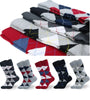 5 Pairs Men's Dress Crew Socks Fashion Colorful Gentleman's Socks Comfy Cotton Long Socks, Argyle Print Vintage Socks Casual Socks Plus Size