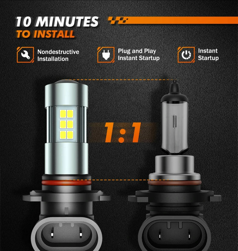 SEALIGHT F1 Pair 4W 380LM Car LED Headlight Blubs 6000K Cool White IP67 Waterproof LED Fog Light Bulbs