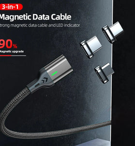 3A USB-A to Micro/IP/Type-C Magnetic Cable Fast Charging Data Transmission Copper Core Line 1M/2M Long for iPhone 16 15 Pro 14 13 12 Pro Max for Huawei Mate XT for Xiaomi 15 pro for Samsung Galaxy Z Flip6