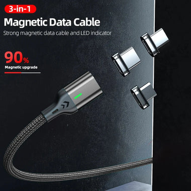 3A USB-A to Micro/IP/Type-C Magnetic Cable Fast Charging Data Transmission Copper Core Line 1M/2M Long for iPhone 16 15 Pro 14 13 12 Pro Max for Huawei Mate XT for Xiaomi 15 pro for Samsung Galaxy Z Flip6