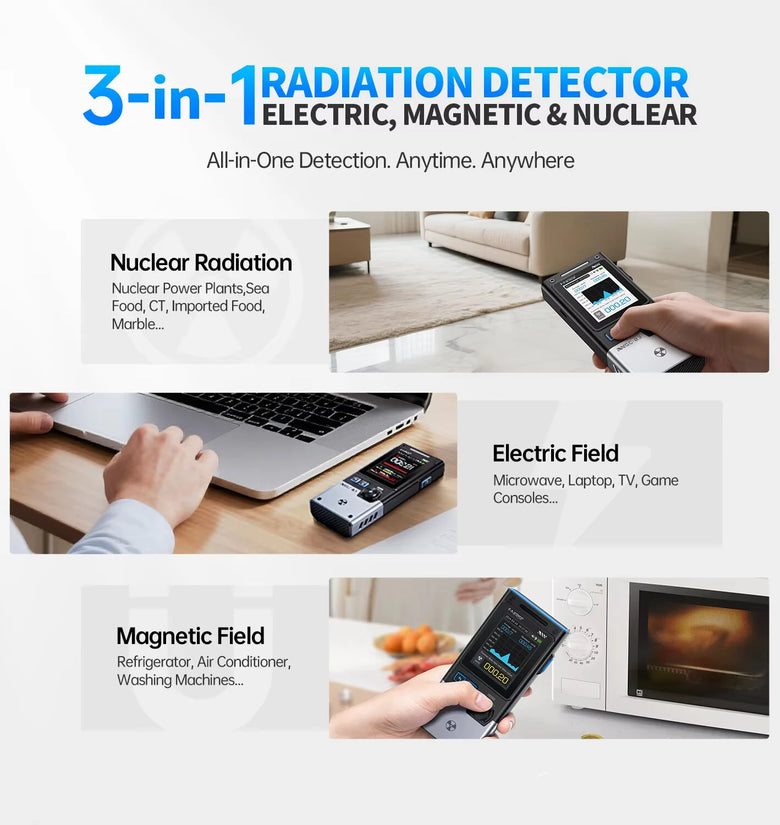 FNIRSI GC-03 Electromagnetic Radiation Tester 3-in-1 Magnetic Electric Field RF Power Geiger Counter Ionizing Radiation Portable Nuclear Tester Real-Time Monitoring