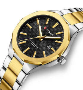 CURREN Men's Luminous Quartz Watch Stainless Steel Strap Waterproof Calendar Business Casual Stylish Wristwatch