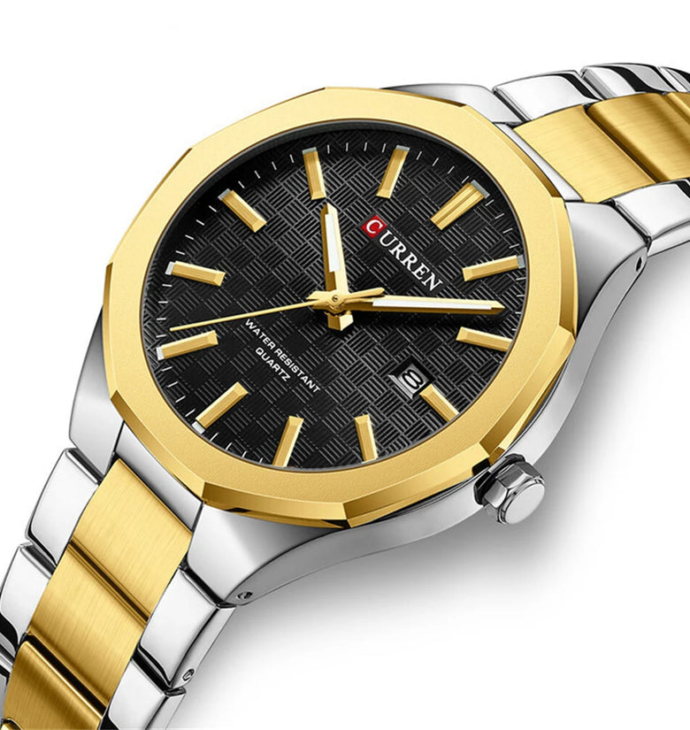CURREN Men's Luminous Quartz Watch Stainless Steel Strap Waterproof Calendar Business Casual Stylish Wristwatch