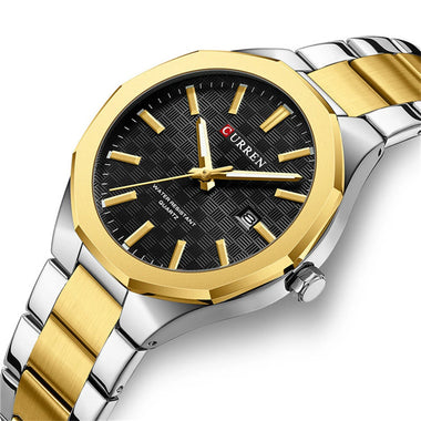 CURREN Men's Luminous Quartz Watch Stainless Steel Strap Waterproof Calendar Business Casual Stylish Wristwatch