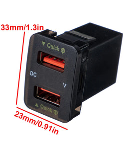 Dual USB QC Car Charger Socket Power Adapter With 12-24V Voltmeter LED Car Accessories 33mm*23mm For Toyota Quick Charge For Mobile Phone