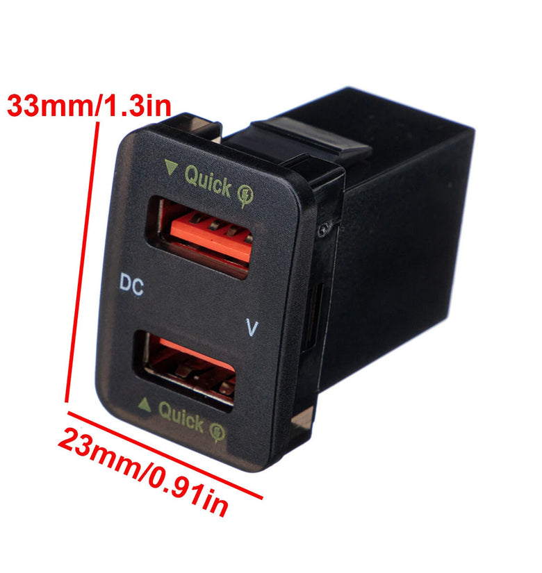 Dual USB QC Car Charger Socket Power Adapter With 12-24V Voltmeter LED Car Accessories 33mm*23mm For Toyota Quick Charge For Mobile Phone