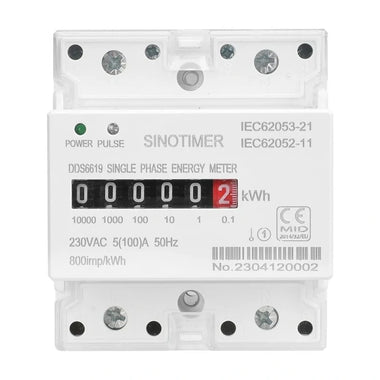 SINOTIMER Din Rail Single Phase Electronic Energy Meter AC 220V 100A kWh Counter Consumption Analog Electricity Gague Wattmeter 50HZ