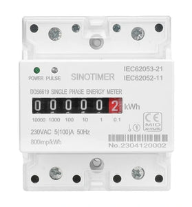 SINOTIMER Din Rail Single Phase Electronic Energy Meter AC 220V 100A kWh Counter Consumption Analog Electricity Gague Wattmeter 50HZ