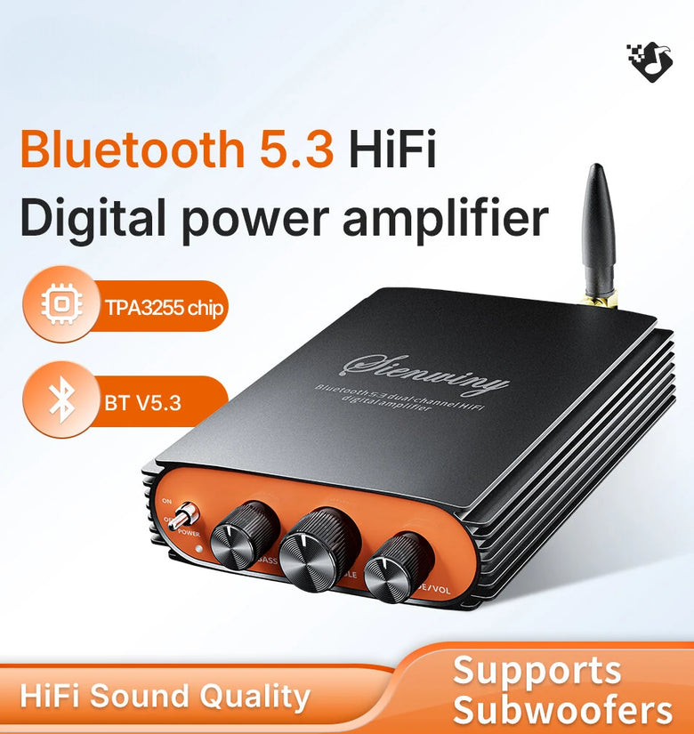 YS-KL5 Bluetooth 5.3 HiFi Digital Amplifier 600W Output Dual Channel TPA3255 Chip Supports Subwoofers AUX USB Audio Input Zinc Alloy