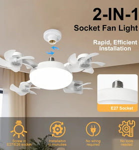 Elfeland Creative Drone-Style E27 LED Fan Light 2-in-1 Lighting & 3 Speed Fan with Remote Control Dimmable Timer for Living Room Bedroom