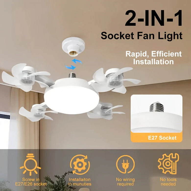 Elfeland Creative Drone-Style E27 LED Fan Light 2-in-1 Lighting & 3 Speed Fan with Remote Control Dimmable Timer for Living Room Bedroom