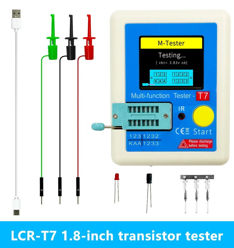 LCR-T7 Multifunction Transistor Tester 1.8 Inch Graphic Display Precision Component Analyzer for Capacitor Resistor Inductor Battery