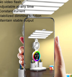 4-Head Table Lamp With RGB Ambient Light & Clock Time Date Display Pen Holder Desk Lamp Reading Light