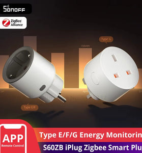 SONOFF S60ZB Type F/E iPlug Zigbe Smart Plug Energy Monitoring Wireless Socket Timer Smart Switch Voice Control with Alexa Google Home