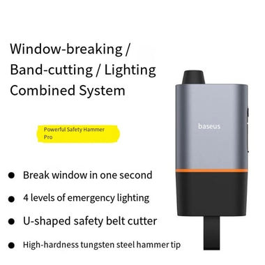 Baseus 3 in 1 Car Safety Hammer U-shaped Emergency Auto Escape Seat Belt Cutter Window Class Break with SOS LED Lamp