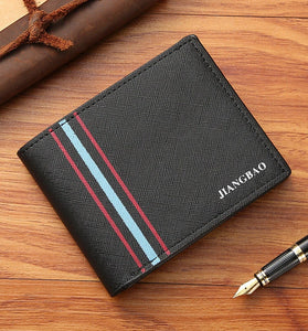 Men's Short Thin Wallet Soft Leather Multi-Card Slots Coin Purse Cross Pattern Horizontal Stitch Large Capacity Fashion Wallet