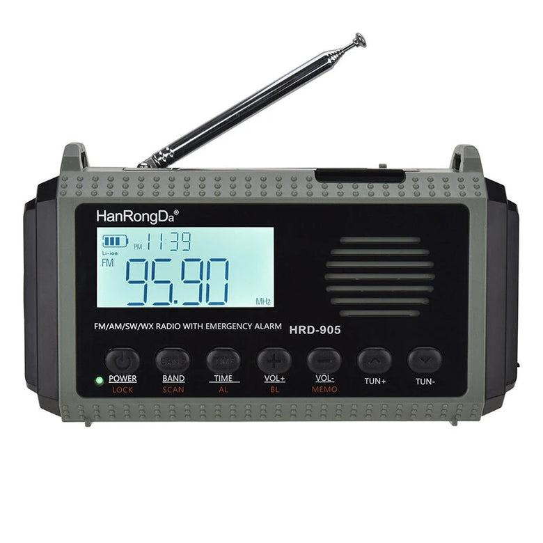 HanRongDa HRD-905 Emergency Radio Solar Crank Power Bank 10000mAh AM FM SW Weather Band LED Flashlight SOS Alarm Portable Survival Gear for Outdoor Camping Essentials