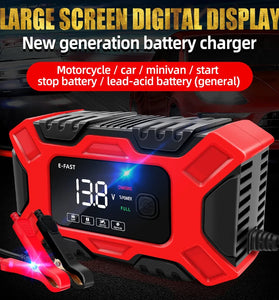 E-FAST 12V 6A Large Screen Digital Display Battery Charger Pulse Repair for Car Motorcycle Dry Water Lead-acid Batteries