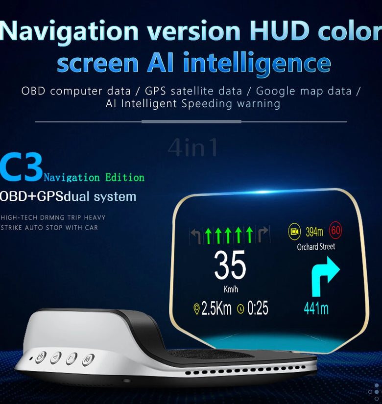 Portable HD Head-Up Display Car OBD Speed Navigation Projector Car Display Screen Car OBD Speed Navigation Projector No Ghosting cAR Head-Up Display