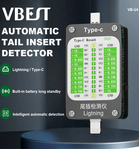 VBEST Type-C Tail Insert Detector with Real-Time Current and Voltage Monitoring for Mobile Phones and Laptops Compatible with iOS and Android Models