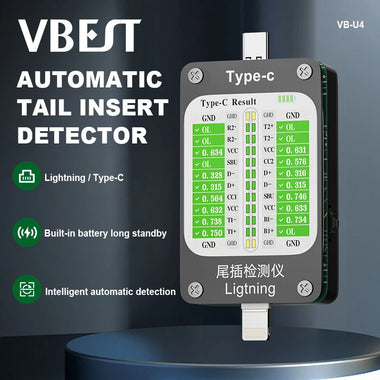 VBEST Type-C Tail Insert Detector with Real-Time Current and Voltage Monitoring for Mobile Phones and Laptops Compatible with iOS and Android Models