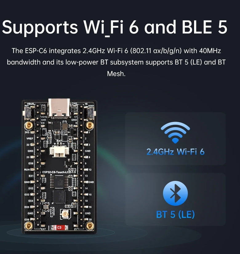 ESP32-C6 ESP-S3 Development Board with 1.9-inch LCD Display Touch Screen  2.4GHz WiFi BLE 5 BT Large Capacity Flash