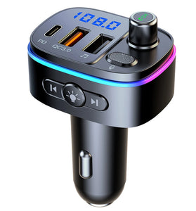 T65 bluetooth V5.0 FM Transmitter 18W PD + QC3.0 USB Car Charger 9 Colors Atmosphere Lights Siri Voice Control Hands-free Calls Digital Display Wireless Radio Adapter Music Play Car Kit