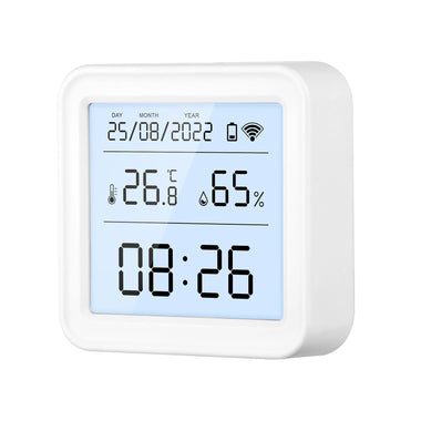 Tuya TH08 Wi-Fi Zigbe Temperature Humidity Sensor Hygrometer Wireless Alexa Google Compatible Backlight Feature Low Battery Reminder Remote Home Monitoring 24H Time Display