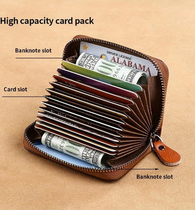 Ekphero RFID Blocking Genuine Leather Men's Card Holder, Vintage Cowhide Leather Large Capacity Multi-card Slot Short Credit Card Bag, Driver's License Leather Card Case,Money Clips Mini Bag for Men