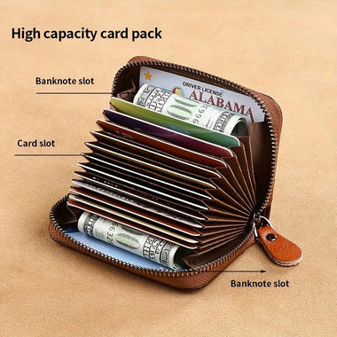 Ekphero RFID Blocking Genuine Leather Men's Card Holder, Vintage Cowhide Leather Large Capacity Multi-card Slot Short Credit Card Bag, Driver's License Leather Card Case,Money Clips Mini Bag for Men