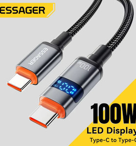 ESSAGER ES-X61 5A 100W Type-C to Type-C Digital Display Cable Fast Charging Data Transmission Copper Core Line 1M/2M Long for iPhone 16 15 15 Plus for Huawei Nova Flip for Xiaomi Civi 4 Pro for Samsung Galaxy Z Flip6