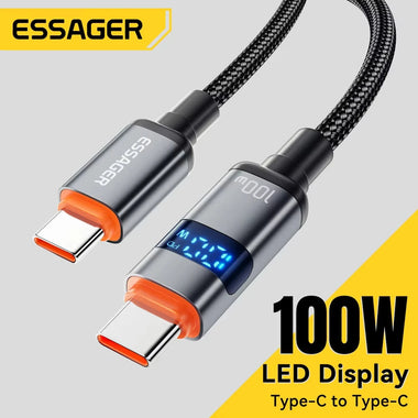 ESSAGER ES-X61 5A 100W Type-C to Type-C Digital Display Cable Fast Charging Data Transmission Copper Core Line 1M/2M Long for iPhone 16 15 15 Plus for Huawei Nova Flip for Xiaomi Civi 4 Pro for Samsung Galaxy Z Flip6
