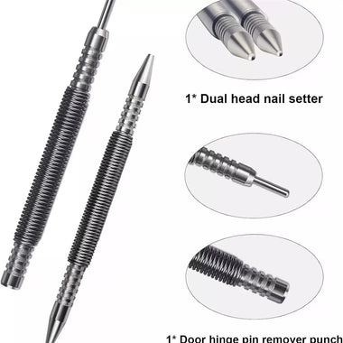 Spring Tool Hammerless Nail Dual Head Nail Setter Spring Loaded Marking Metal Woodwork Drill Bit Marking Metal Hinge Pin