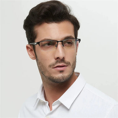 Anti-blue Light Ultra-light Mens Business Half Rimless Reading Glasses Metal Rectangular Presbyopia Glasses Classic Readers