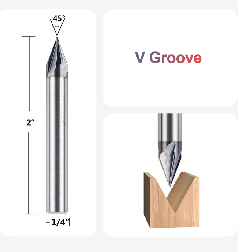 1/4 Inch Shank 4 Flute CNC Wood Carving Router Bit 45 60 90 Degree V Groove Bit TiAlN Coated Carbide Chamfer End Mill CNC Engraving Lettering Wood Metal Cutting Tool