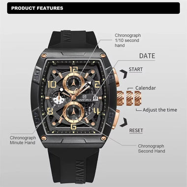 NAVIFORCE Men Watches Waterproof Large Dia Quartz Watch Multi-function Chronograph Sport Watch Fashion Wristwatch