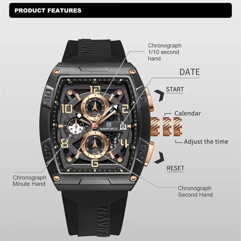 NAVIFORCE Men Watches Waterproof Large Dia Quartz Watch Multi-function Chronograph Sport Watch Fashion Wristwatch