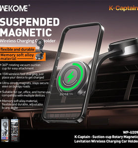 WEKOME WP-U209 Magnetic 15W Wireless Charger Mobile Phone Car Holder Suction Cup Bending Folding Car Navigation Bracket for Smart Phone for iPhone 16 15 Pro 14 13 12 for Xiaomi 15pro for Huawei Mate XT