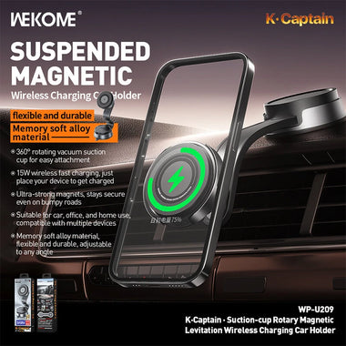 WEKOME WP-U209 Magnetic 15W Wireless Charger Mobile Phone Car Holder Suction Cup Bending Folding Car Navigation Bracket for Smart Phone for iPhone 16 15 Pro 14 13 12 for Xiaomi 15pro for Huawei Mate XT