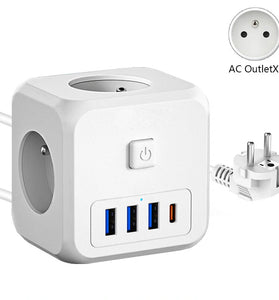 Essager 4000W 7-Port Power Strip with 3 AC Outlets+3 USB-A+USB-C Fast Charging Wall Charger Adapter EU Plug for iPhone 12 13 14 14Pro for Huawei Mate50 for Samsung Galaxy S23 for Xiaomi 13pro