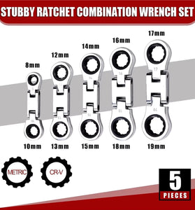 5-Piece Flex-Head Stubby Ratcheting Combination Wrench Set Mini Wrench Set Double Box End Flex-Head Mini Spanner Set