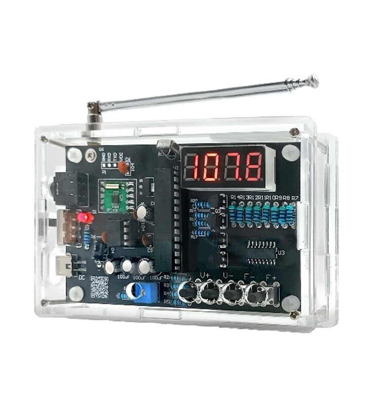 FM Radio DIY Kit Multipurpose FM Radio Tuner LED Display Remote Control 5V DC 3V Battery One-Touch Auto-Search Signal Strength Indicator