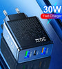 PD30W 3-Port USB PD Charger 2USB-A+USB-C PD QC3.0 Fast Charging Wall Charger Adapter EU Plug US Plug for iPhone 16 16 Pro 15 14 Plus 13 12 for Xiaomi 15 pro for Huawei Mate XT for Samsung Galaxy Z Flip6