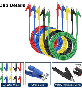 5PCS Alligator Clips Test Leads Dual Ended Crocodile Clips Insulated Flexible Copper Wire Multicolor Electrical Testing Cable
