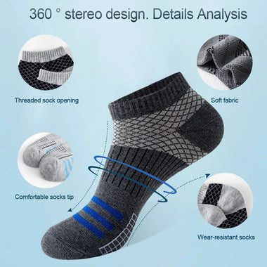 5 Pairs Low Cut Men Socks Breathable Sports Socks Cotton Blend Mens Ankle Socks Anti Odor & Sweat Absorption Short Socks, For Spring Summer Autumn